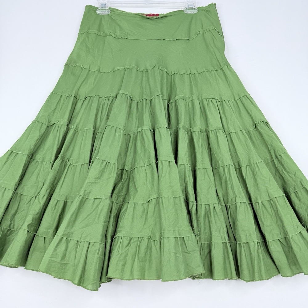 Silvergate Women's Green 100% Cotton Maxi Skirt Size Large Boho Ruffle - Picture 7 of 13